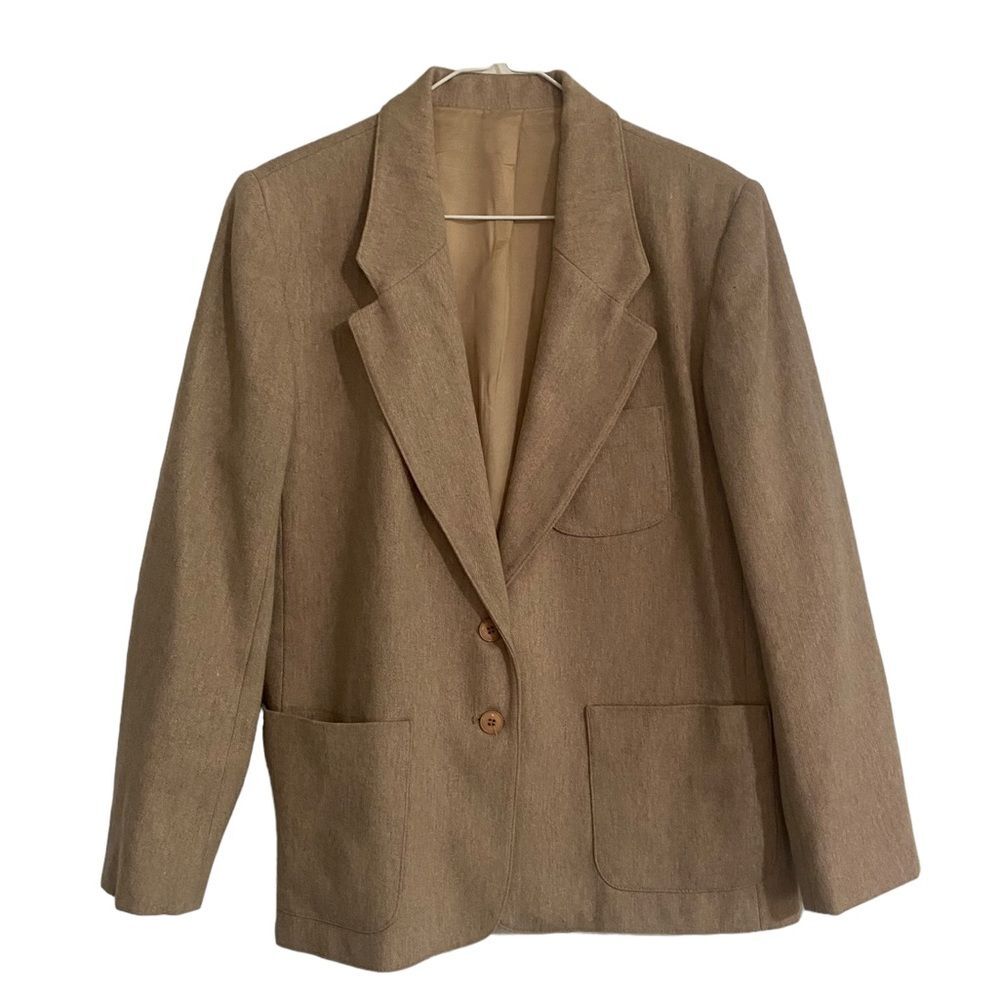 Women's Tan 100% Wool Blazer by Cross Country Fashion-size 10
